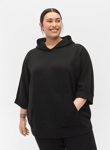 Sweatshirt mit Kapuze und 3/4-Ärmeln, Black, Model image number 0