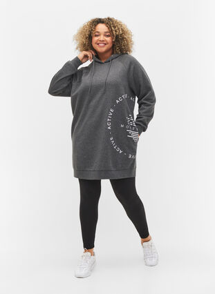 Langes Sweatshirt mit Kapuze und Printdetails, Dark Grey Melange, Model image number 2