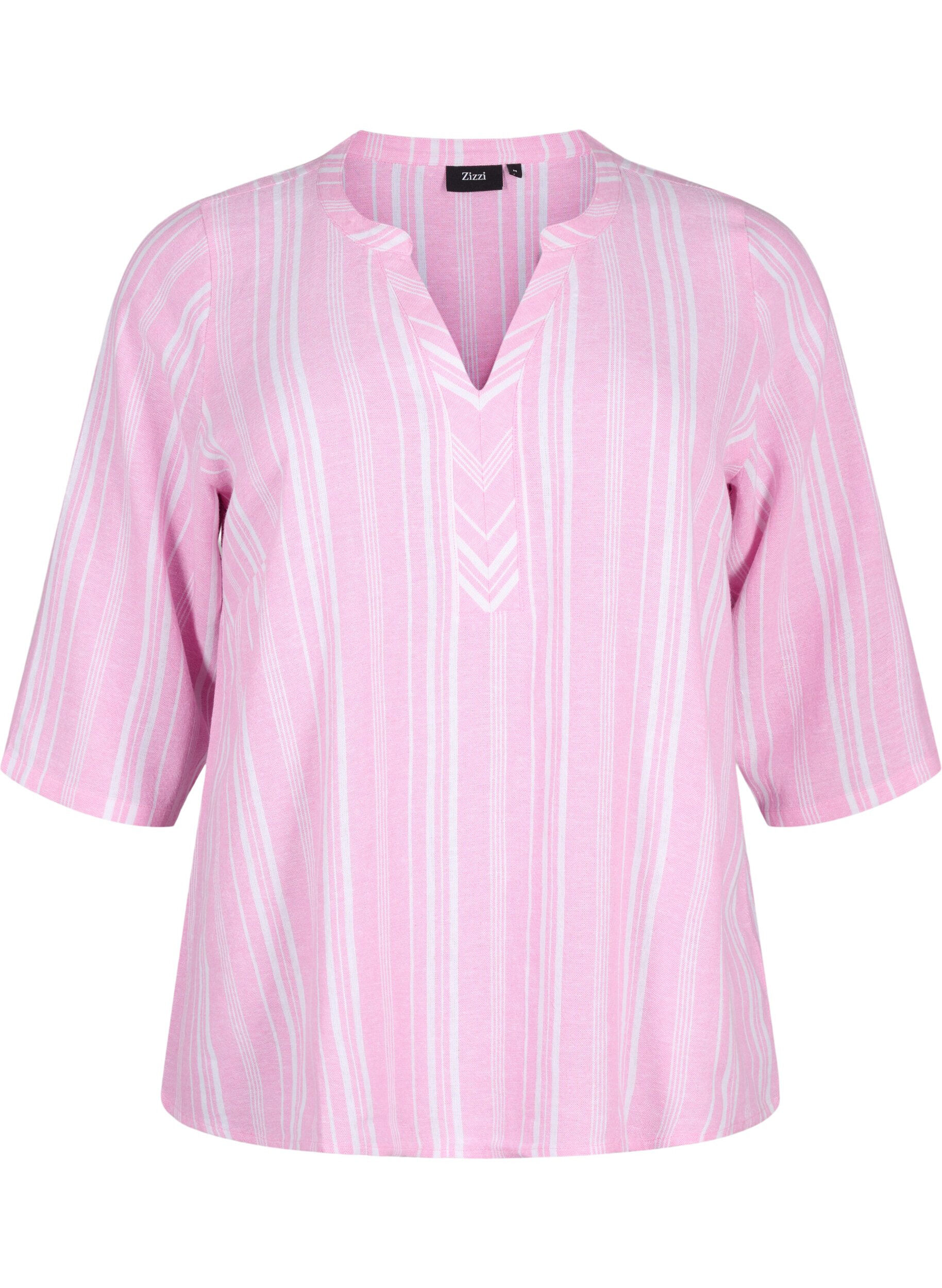 ZizziGestreifte Bluse aus einer Leinen-Viskose-Mischung, Pink, Packshot image number 0