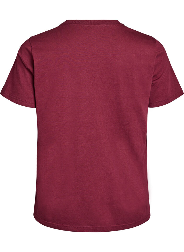Basic T-Shirt aus Baumwolle mit Rundhalsausschnitt, Dunkles Bordeaux, Packshot image number 1
