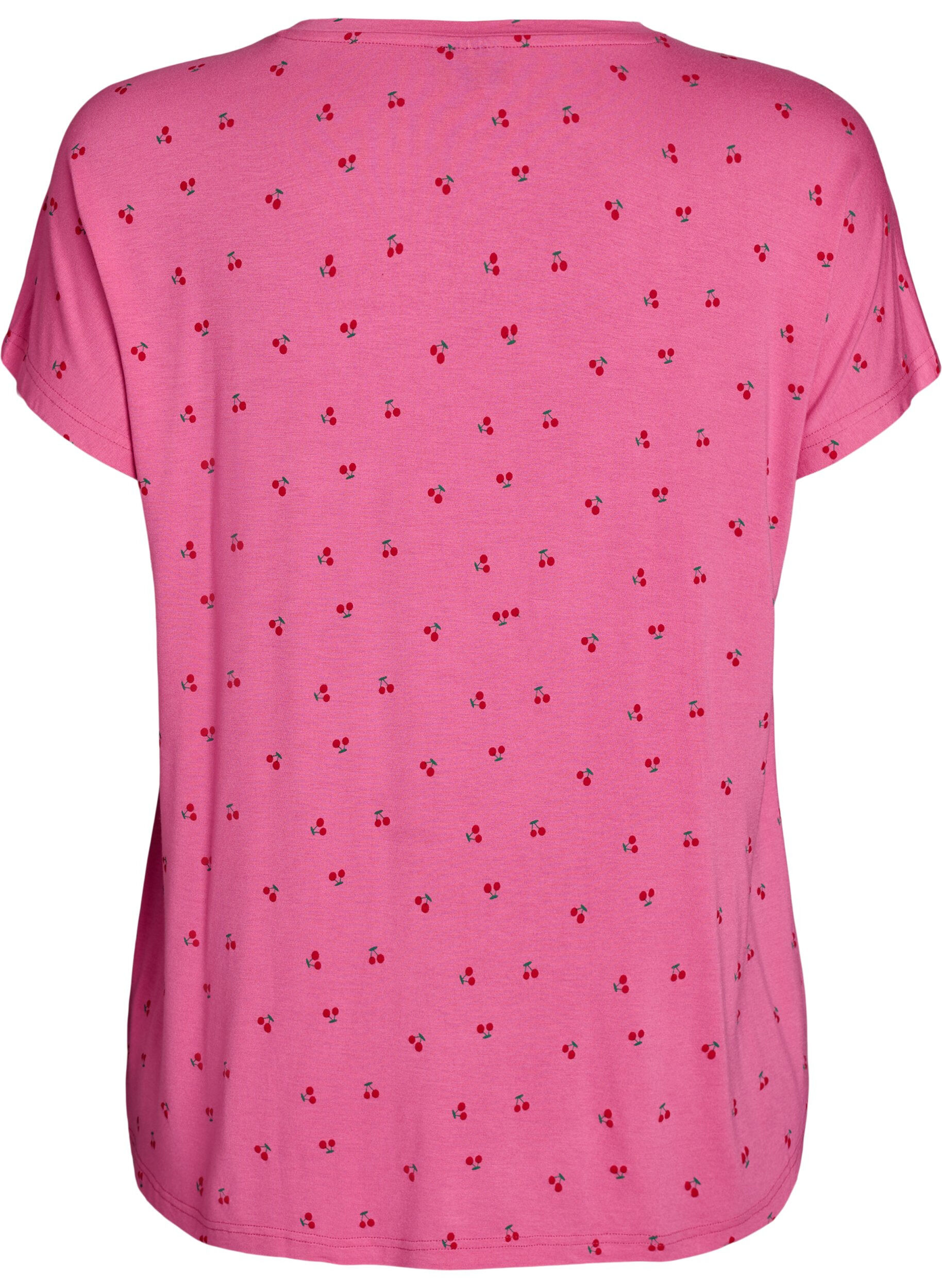ZizziPyjama-T-Shirt aus Viskose mit Allover-Print, Pink, Packshot image number 1
