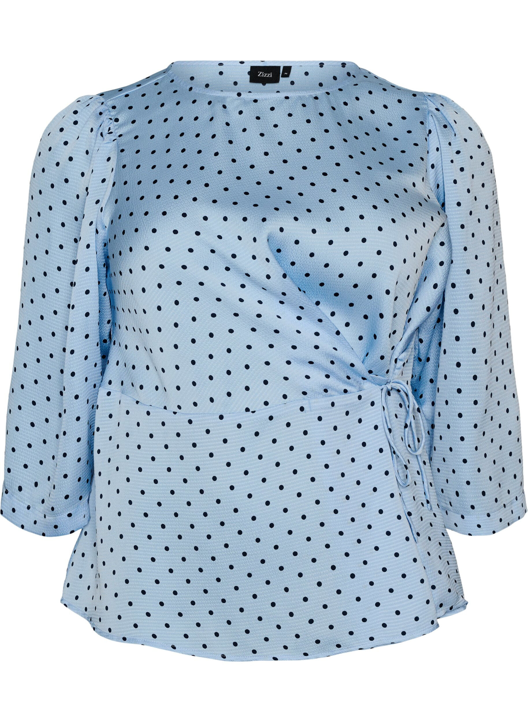 ZizziGepunktete Bluse mit Bindeband und 3/4-&Auml;rmeln, Blau, Packshot image number 0