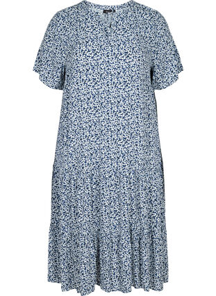 Kurzarm Viskosekleid mit Print, Petit Blue Flower, Packshot image number 0