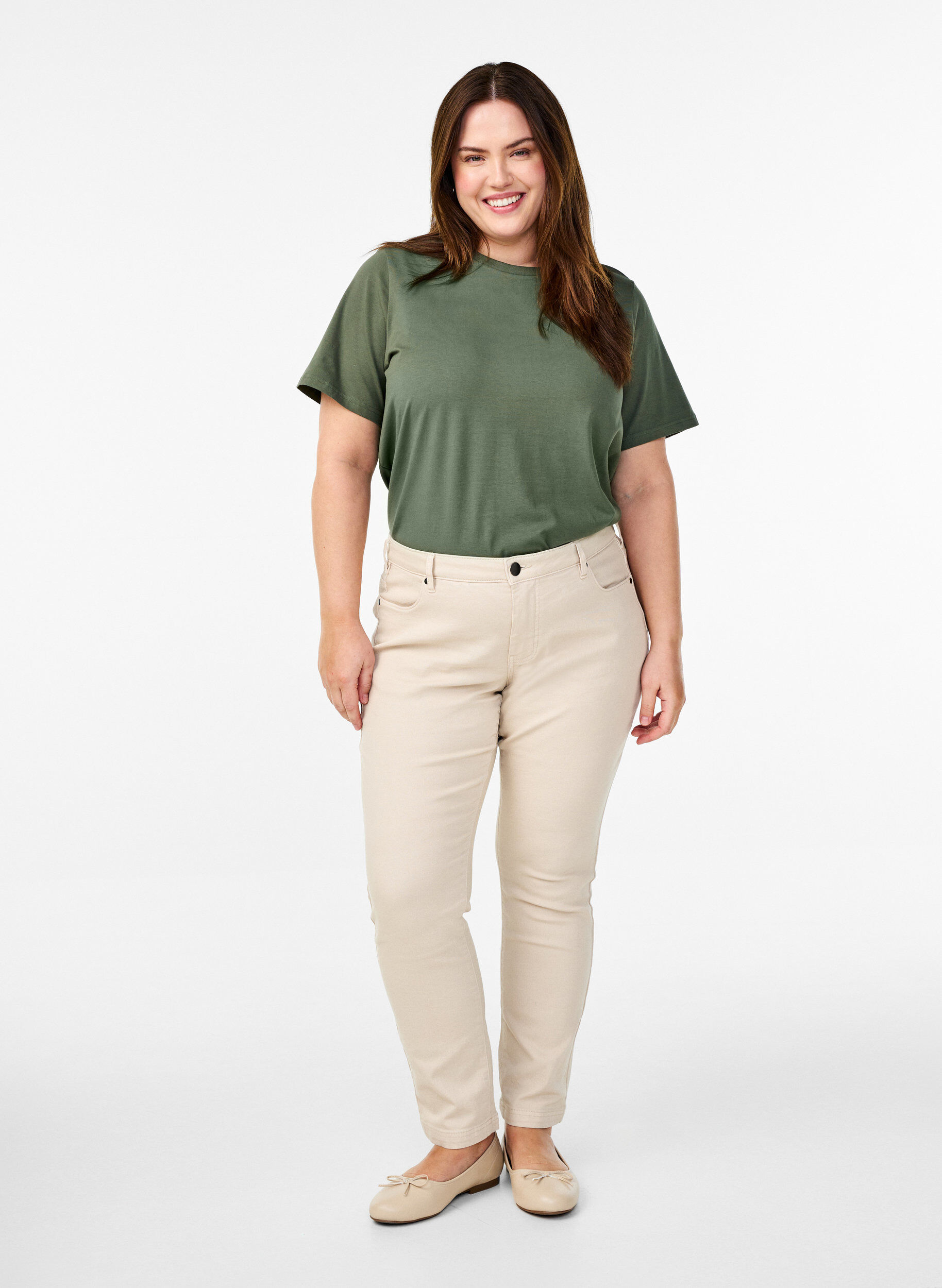 ZizziT-Shirt aus Bio-Baumwolle mit Rundhalsausschnitt, Thyme, Model image number 2