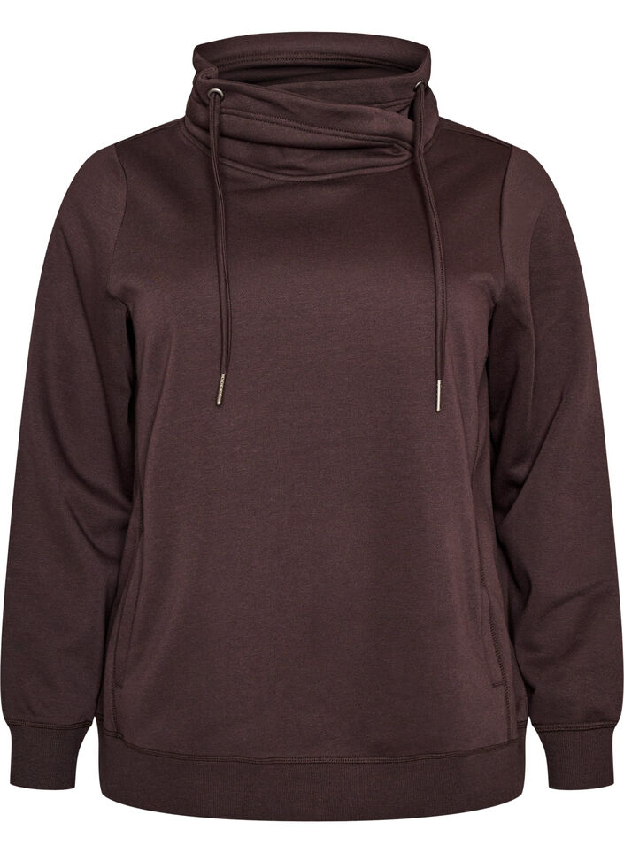 Sweatshirt mit Stehkragen und Taschen, Braun, Packshot image number 0