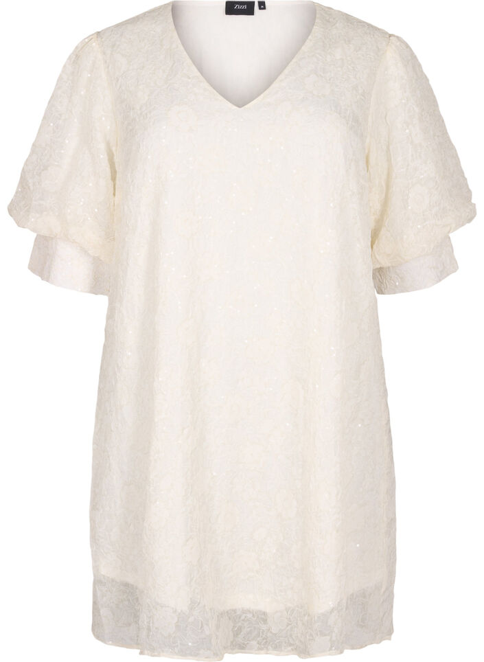 Kurzes Festkleid mit Pailletten, Vanille, Packshot image number 0