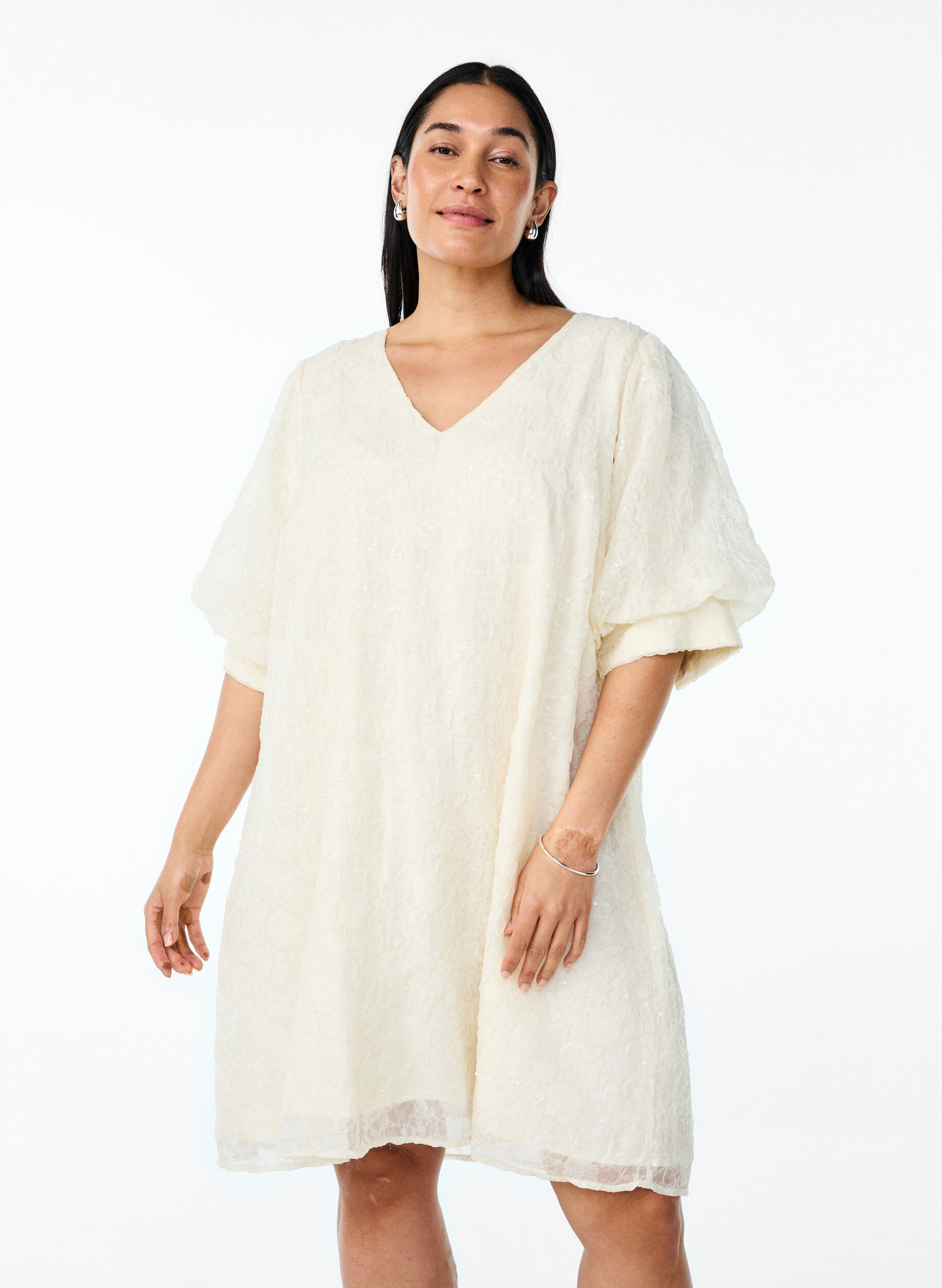 ZizziKurzes Festkleid mit Pailletten, Vanille, Model image number 1