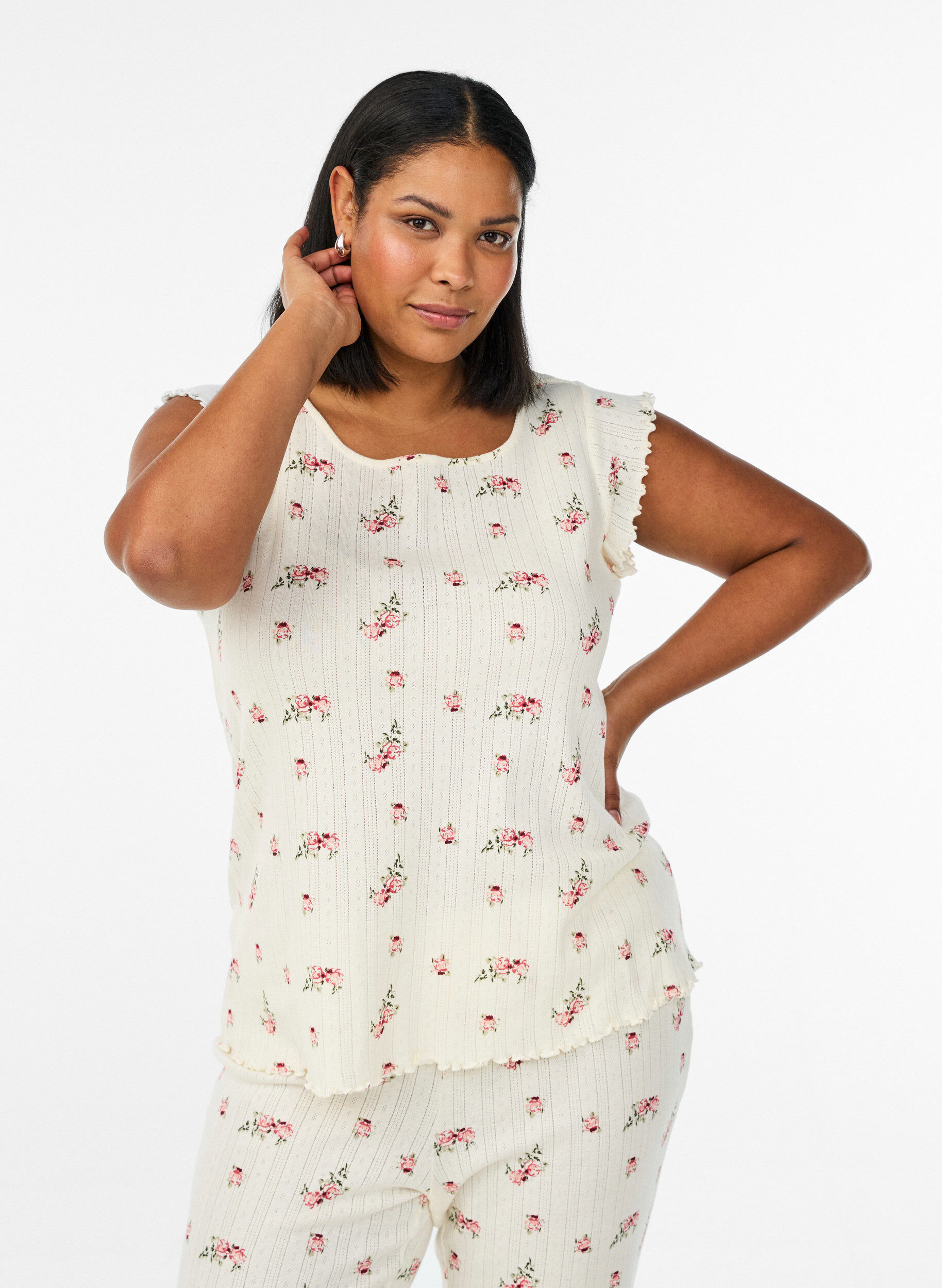 ZizziBio-Baumwoll-Pyjamaoberteil mit Fl&uuml;gel&auml;rmeln, 9990, Model image number 0