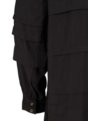 Viskosekleid mit langen Ärmeln und Falten, Black, Packshot image number 3