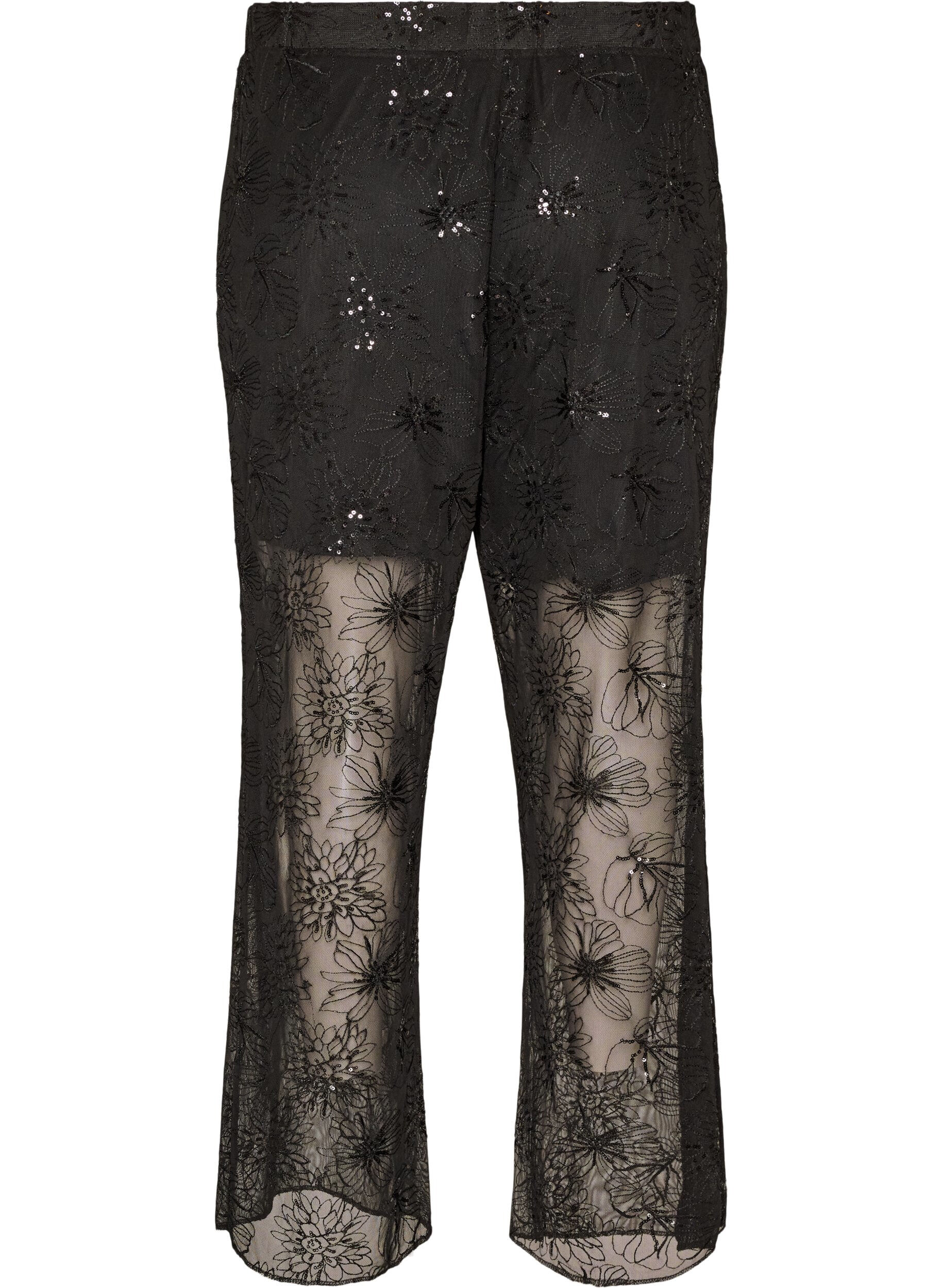 ZizziHose aus Mesh mit floraler Stickerei und Pailletten, Schwarz, Packshot image number 1