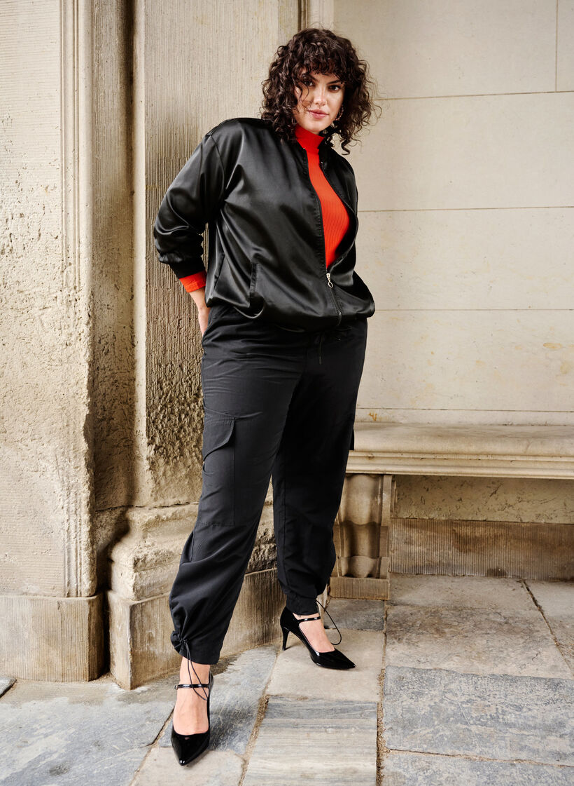 Bomberjacke mit Reißverschluss und Kordeln, Black, Image image number 0