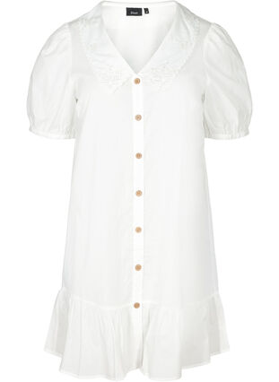 Hemdkleid aus Baumwolle mit Ballonärmeln, Bright White, Packshot image number 0
