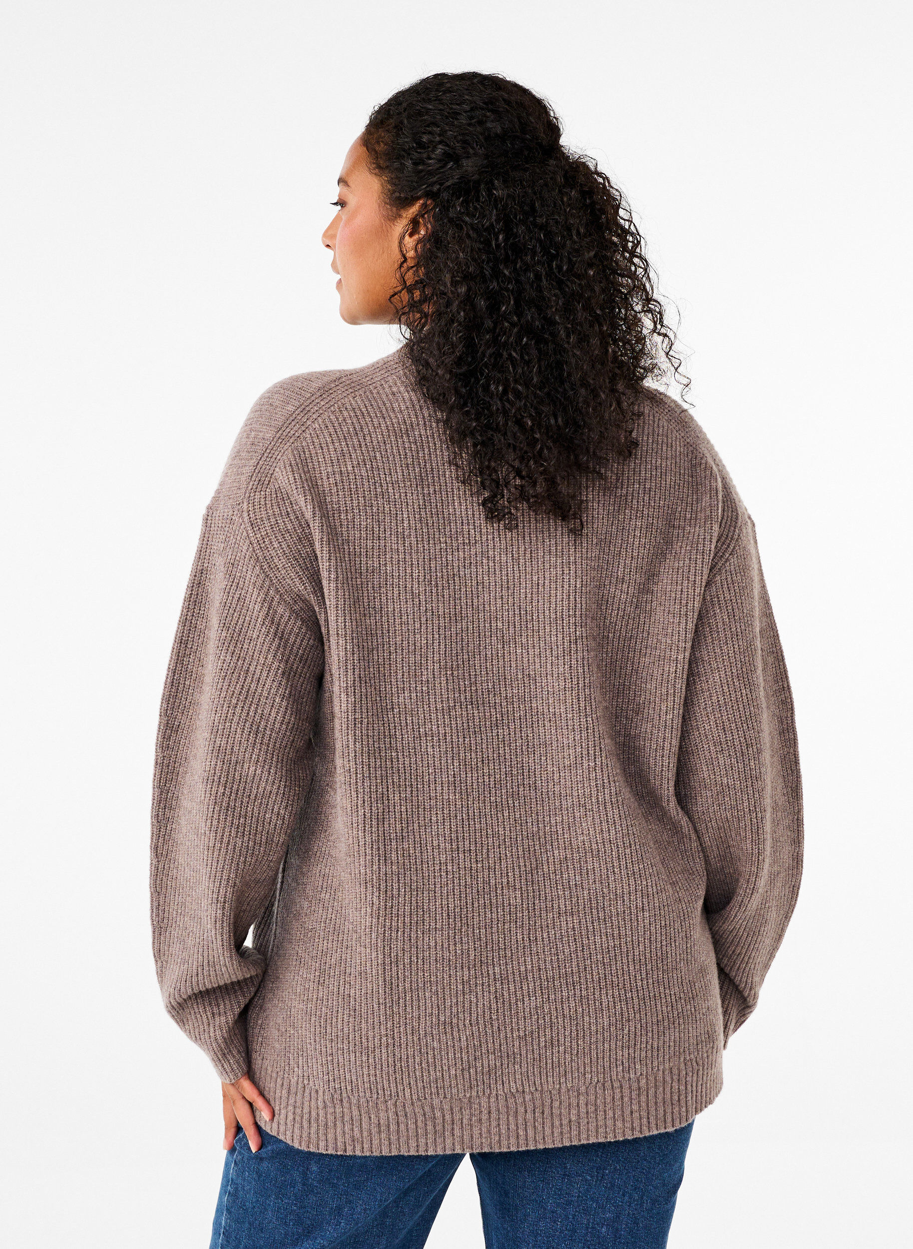 ZizziLockerer Strickpullover aus Merinowolle, Desert Taupe Mel., Model image number 1