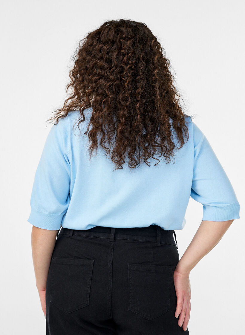 Fein gestrickte Bluse mit kurzen &Auml;rmeln, Blau, Model image number 2