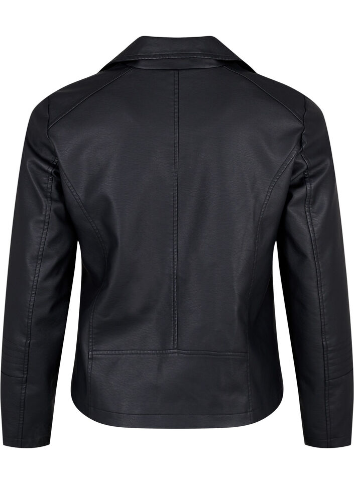 Imitierte Leder Biker Jacke, Schwarz, Packshot image number 1
