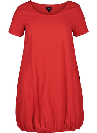 Kurzarm Kleid aus Baumwolle., Lipstick Red, Packshot image number 0