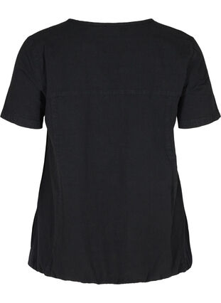 Kurzarm Bluse aus Baumwolle mit V-Ausschnitt, Black, Packshot image number 1