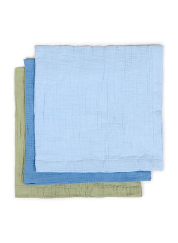 Baumwoll-Musselin-Tuch 3er-Pack, Blue/Green, Packshot image number 0