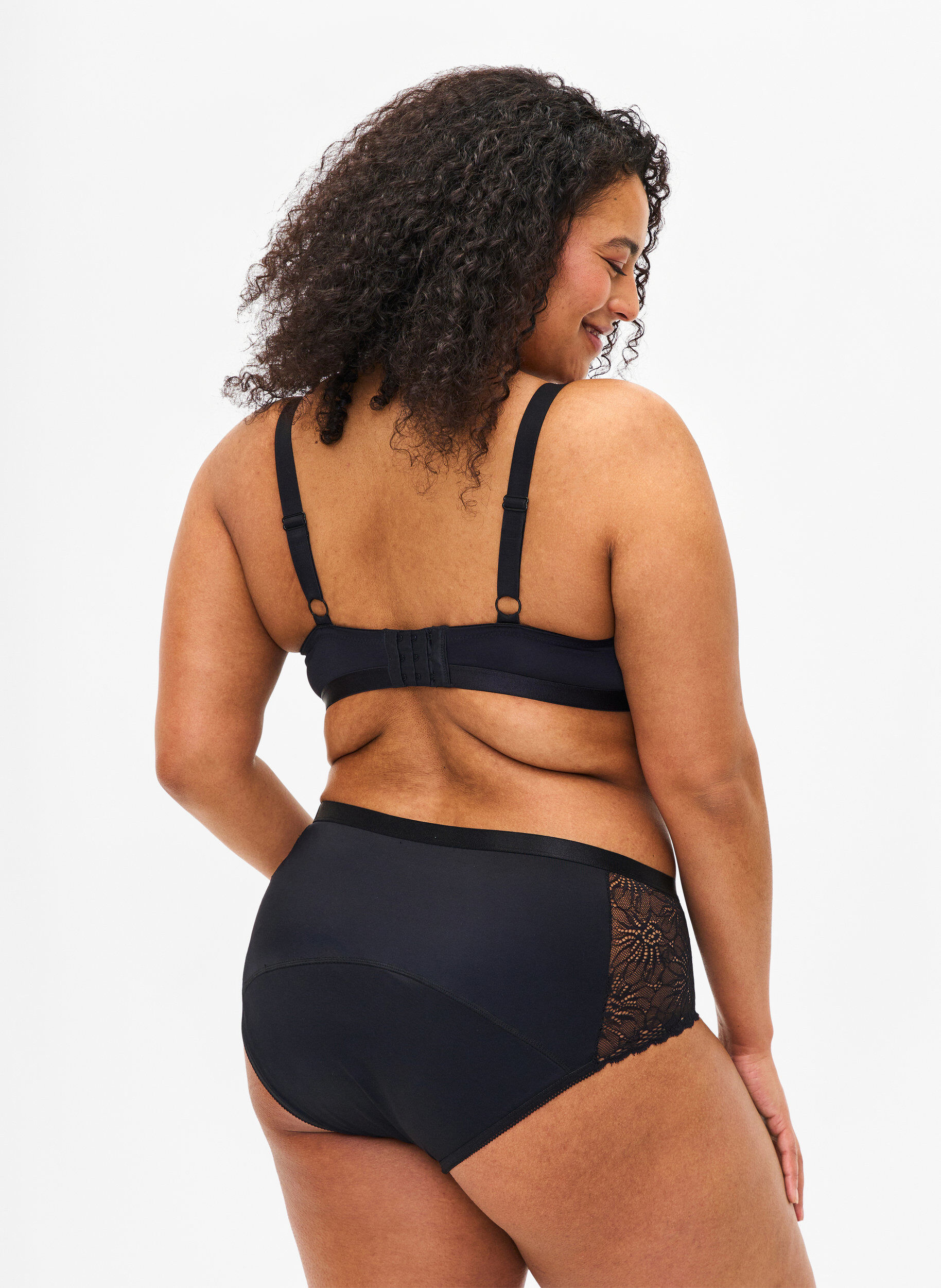 ZizziPeriodenunterhose mit Spitze und normaler Taille, Black, Model image number 1