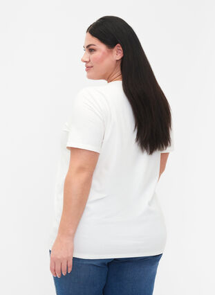 T-Shirt mit V-Ausschnitt und Kreuzdetails, Warm Off-white, Model image number 1