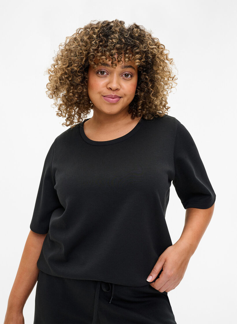 T-Shirt aus Modalgemisch, Schwarz, Model image number 0