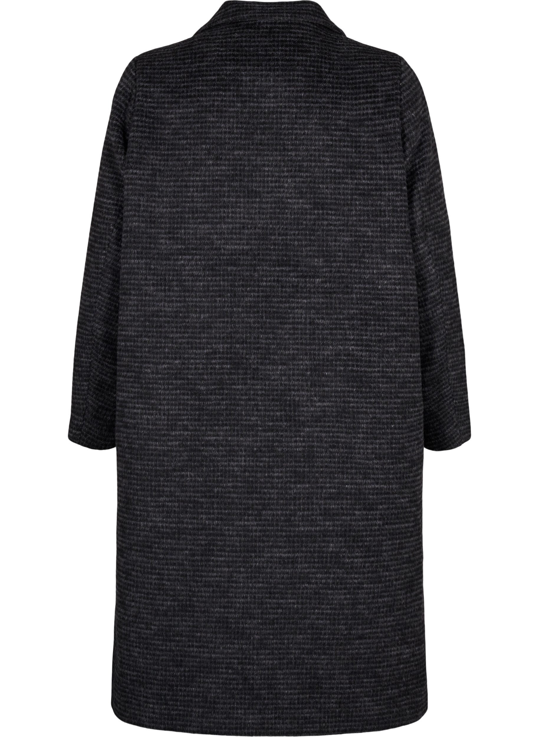 ZizziKarierter Wollmantel mit geb&uuml;rstetem Finish, Black Comb, Packshot image number 1