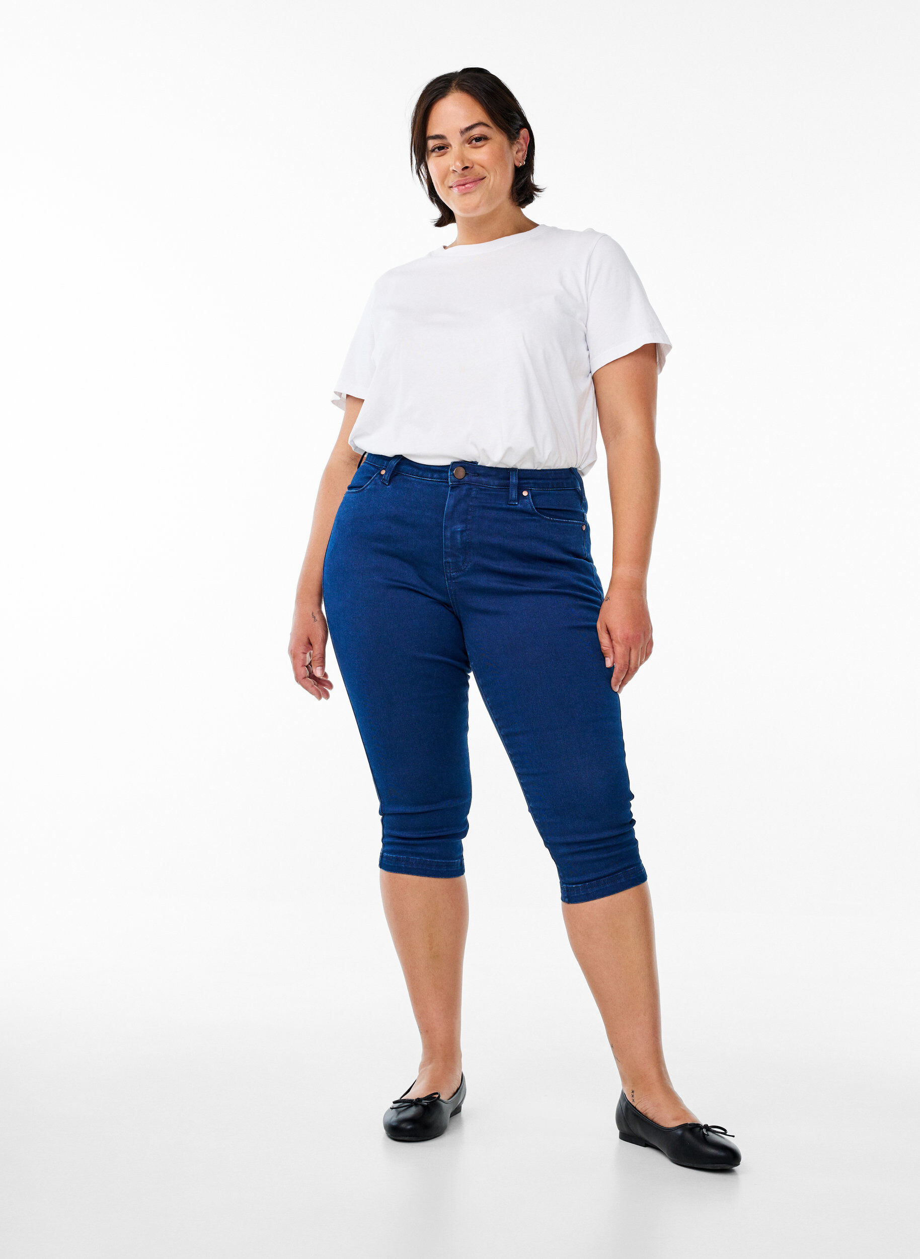 Amy Caprijeans mit hohem Taille und Super Slim Fit, Blau, Model