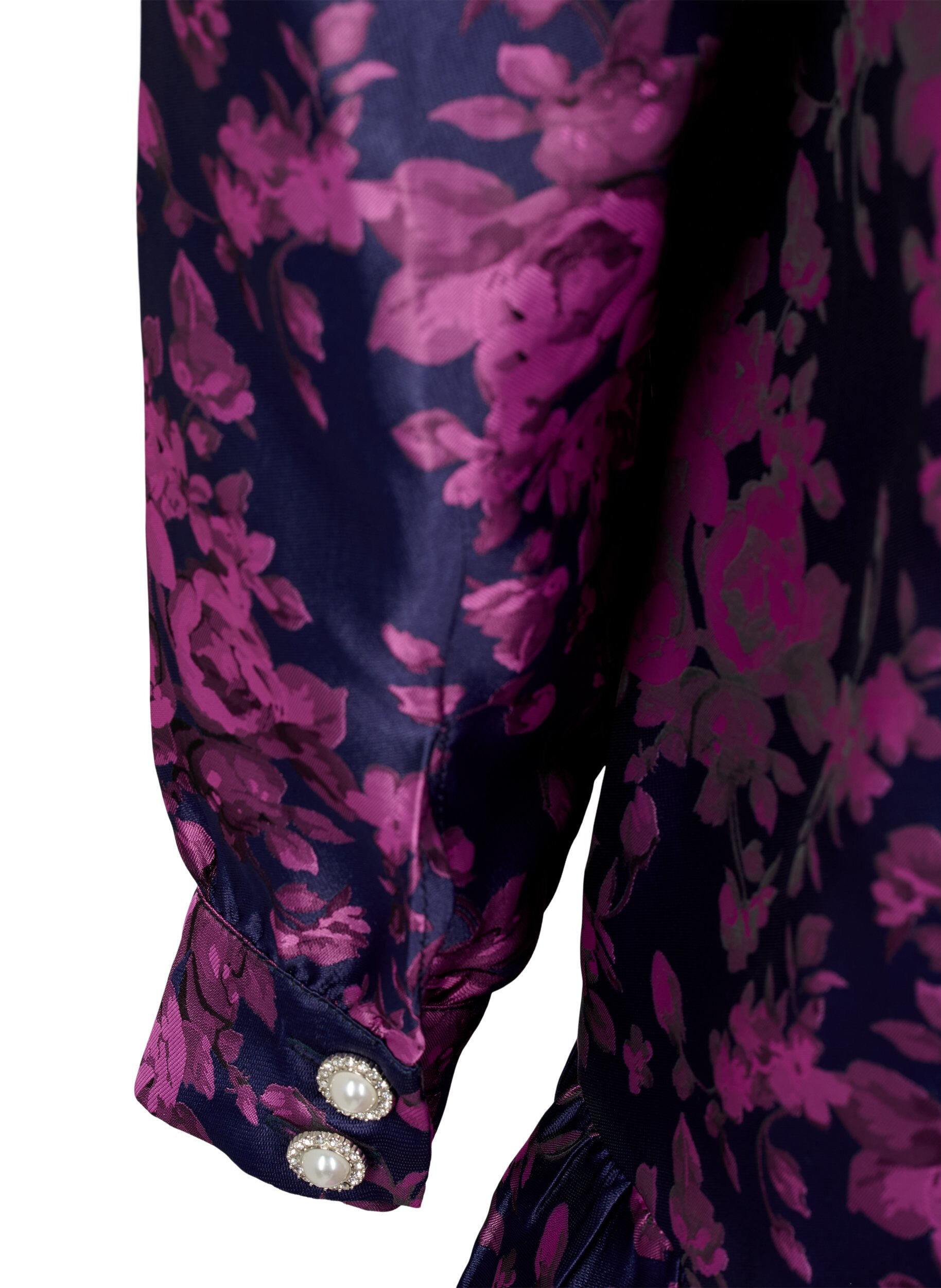 ZizziKleid mit R&uuml;schendetail und Perlenkn&ouml;pfen, Dark Blue Pink, Packshot image number 3