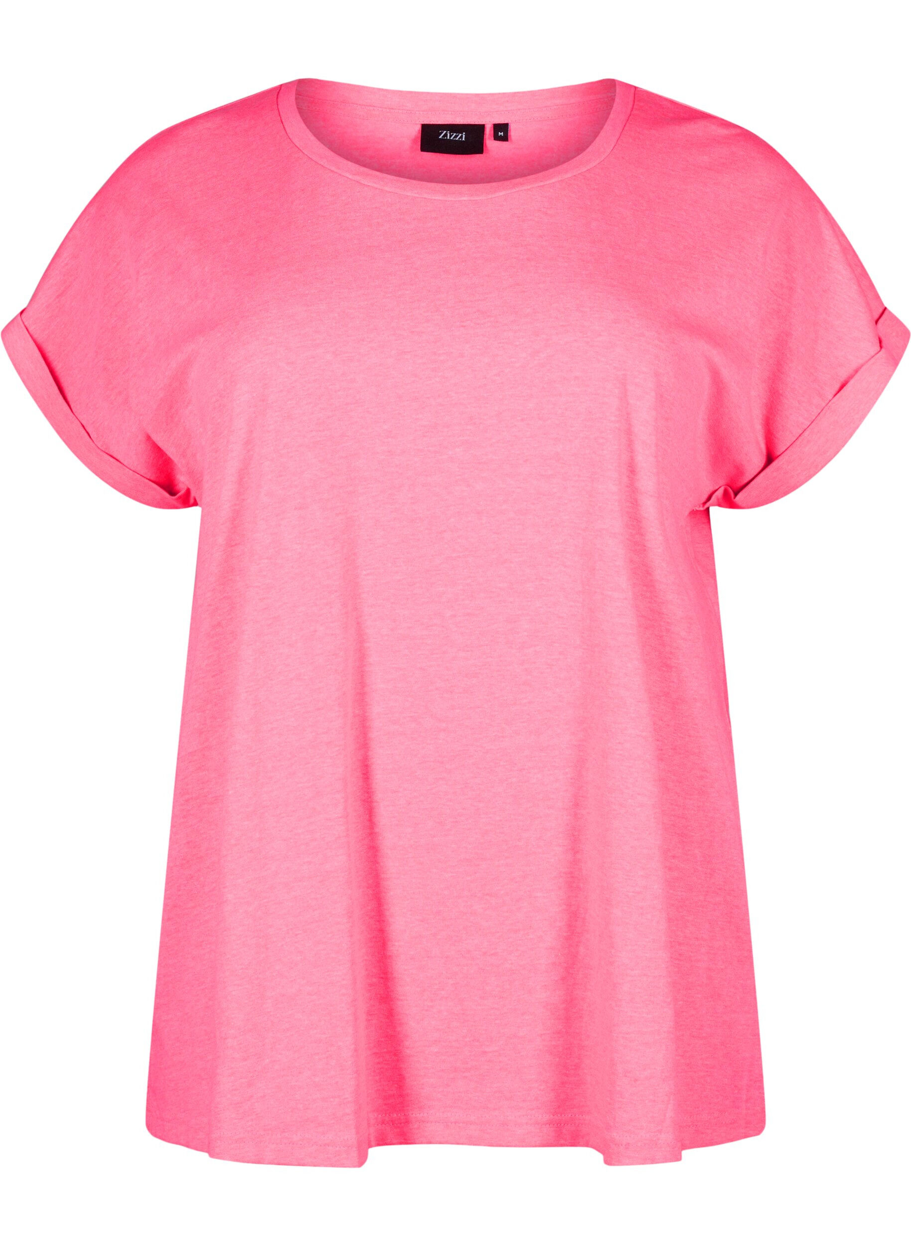 ZizziNeonfarbenes T-Shirt aus Baumwolle, Pink, Packshot image number 0