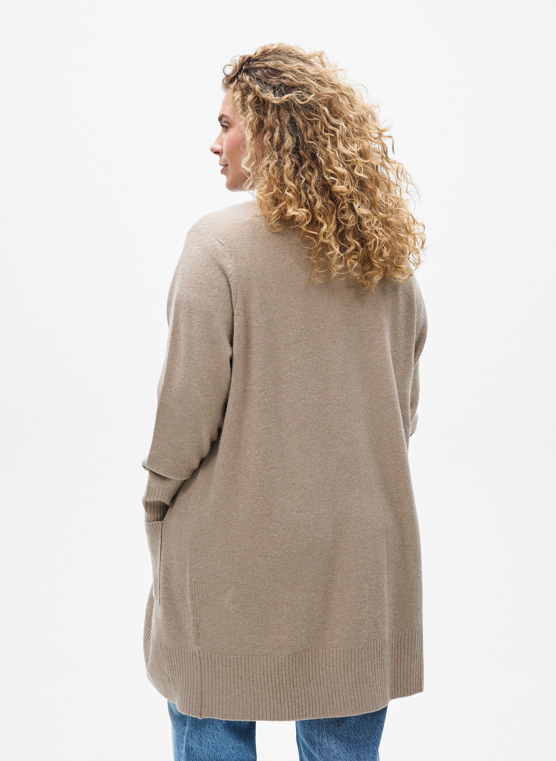 ZizziStrickjacke mit Rippenstrick und Taschen, Beige, Model image number 2