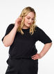 Bluse aus geripptem Jersey mit kurzen Ärmeln, Schwarz, Model image number 0