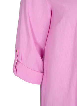 Gestreiftes Kleid aus Baumwolle und Leinen, Begonia Pink, Packshot image number 3