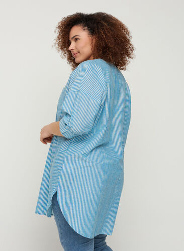 Gestreifte Hemdbluse aus 100% Baumwolle, Blue Stripe, Model image number 1