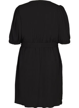 Kurzarm Kleid mit Gürtel, Black, Packshot image number 1