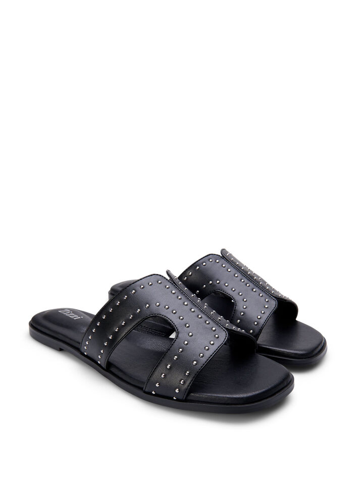 Flache Sandalen mit Nieten, Schwarz, Packshot image number 1