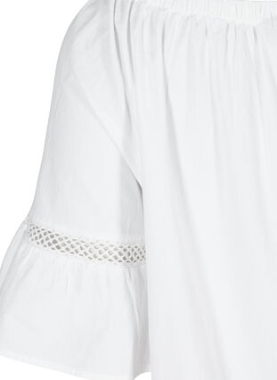 Baumwollkleid mit Spitze und kurzen Ärmeln, Bright White, Packshot image number 3