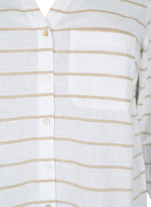 Hemdbluse mit Knopfverschluss in Baumwoll-Leinen-Mischung, White Taupe Stripe, Packshot image number 2