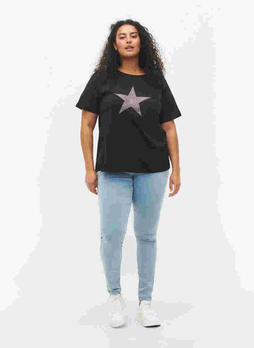 T-Shirt mit Nieten aus Bio-Baumwolle, Black Star , Model image number 2