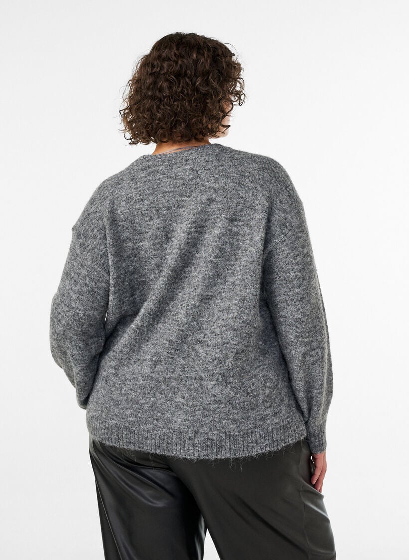 Pullover mit Blumenapplikation, Grau, Model image number 2