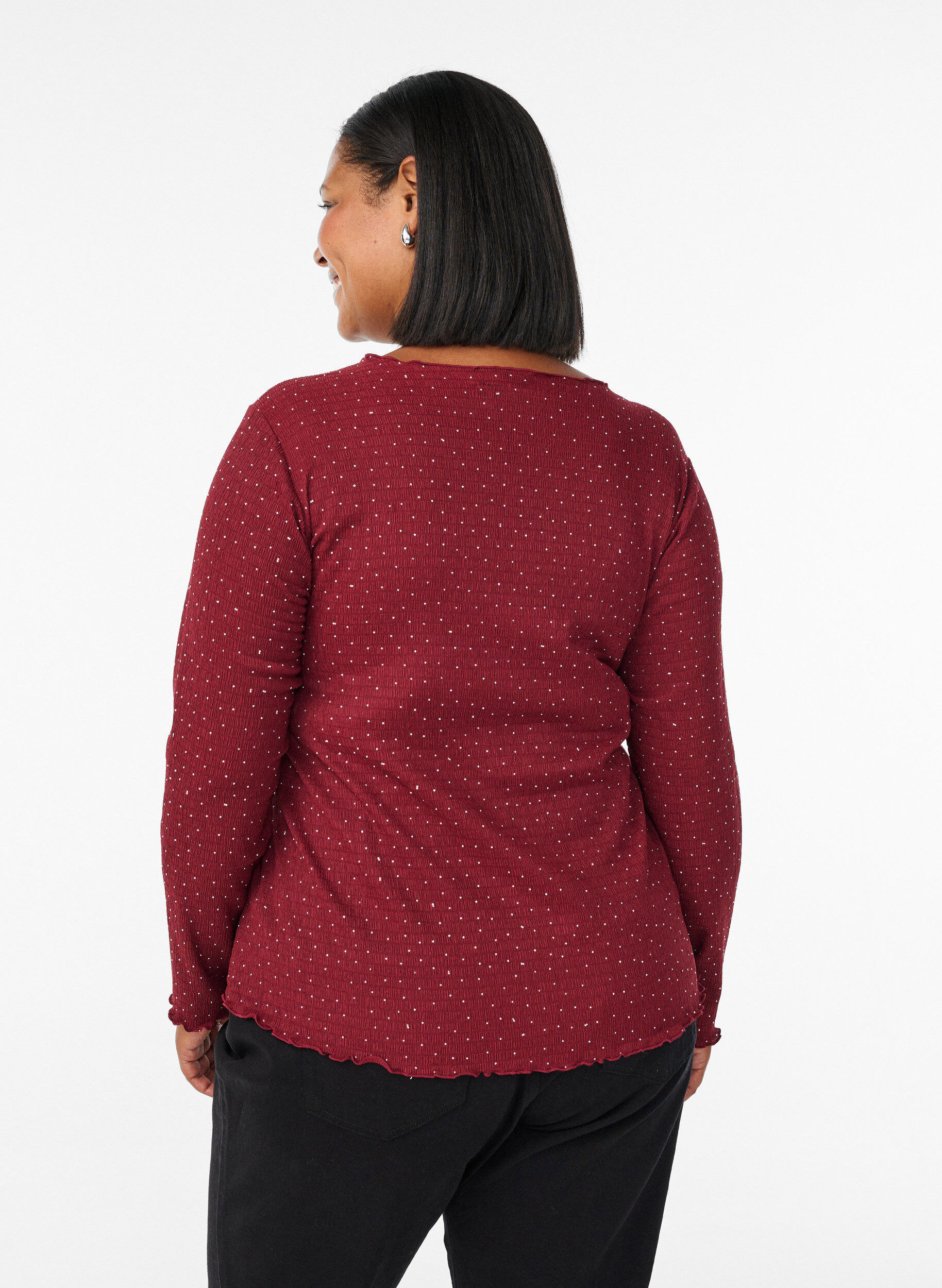 ZizziLang&auml;rmelige Bluse mit Strasssteinen, Dunkles Bordeaux, Model image number 2