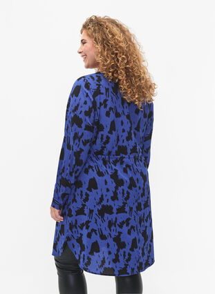 Bedrucktes Kleid mit Kordelzug in der Taille, Black Blue AOP, Model image number 1