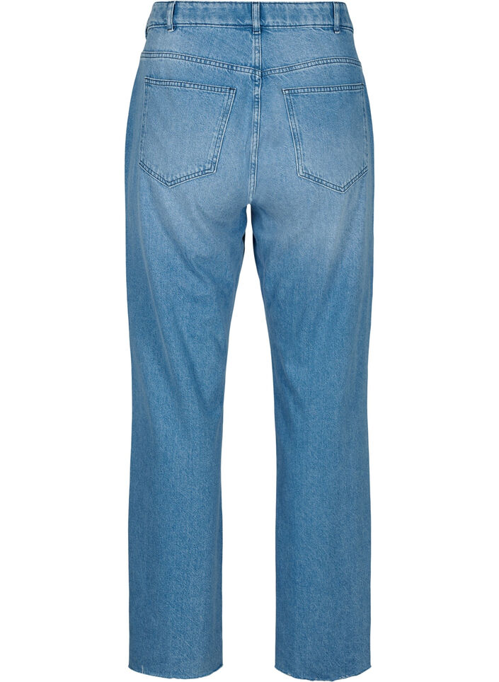 Gerade geschnittene Jeans mit ungesäumten Kanten, Medium Blue, Packshot image number 1