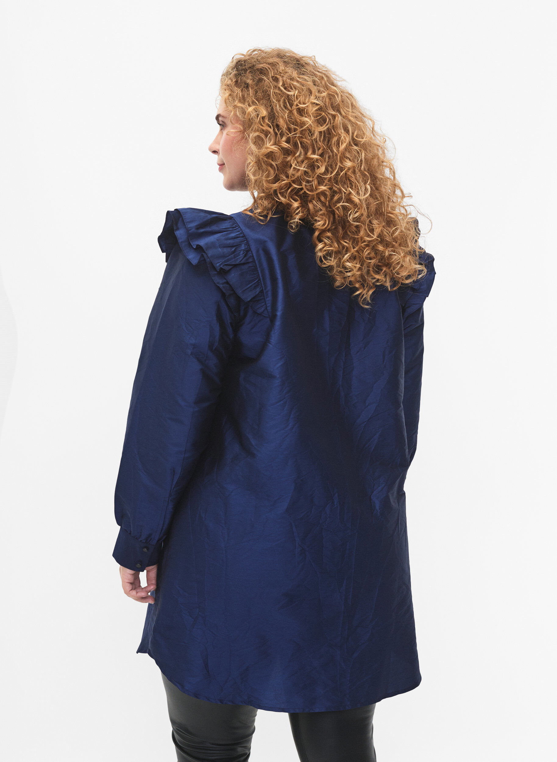 ZizziEinfarbiges Hemd mit R&uuml;schendetail, Titan, Model image number 1