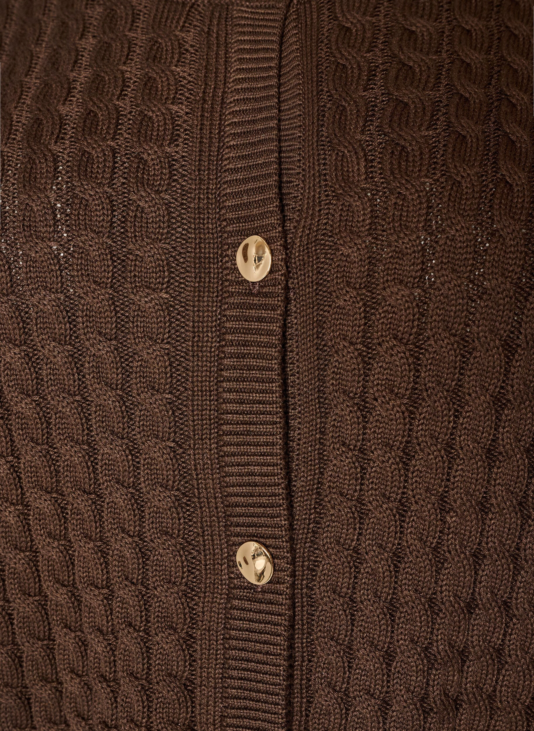 ZizziZopfmuster-Strickjacke mit goldenen Kn&ouml;pfen, Braun, Packshot image number 2