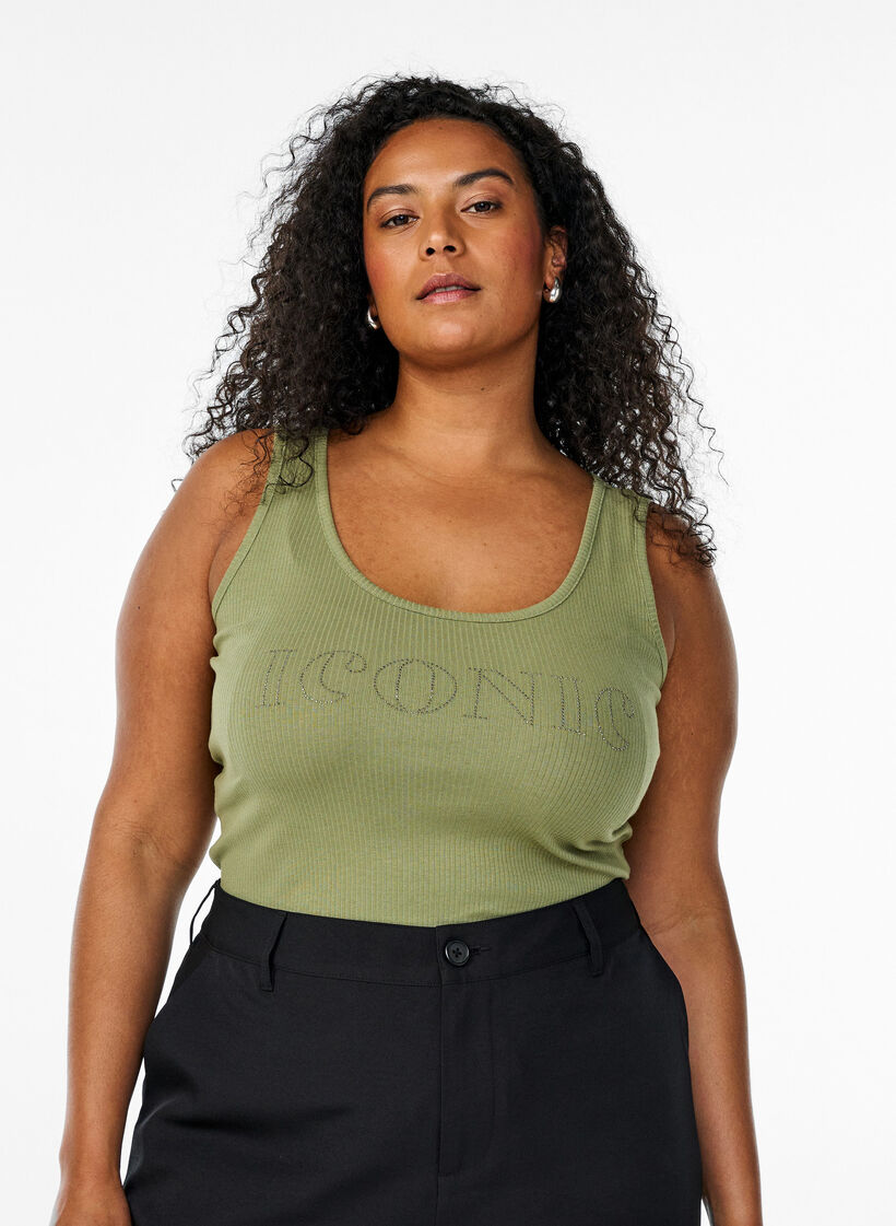 Schmal geschnittenes Tank-Top mit Strasssteinen, Grün, Model image number 0