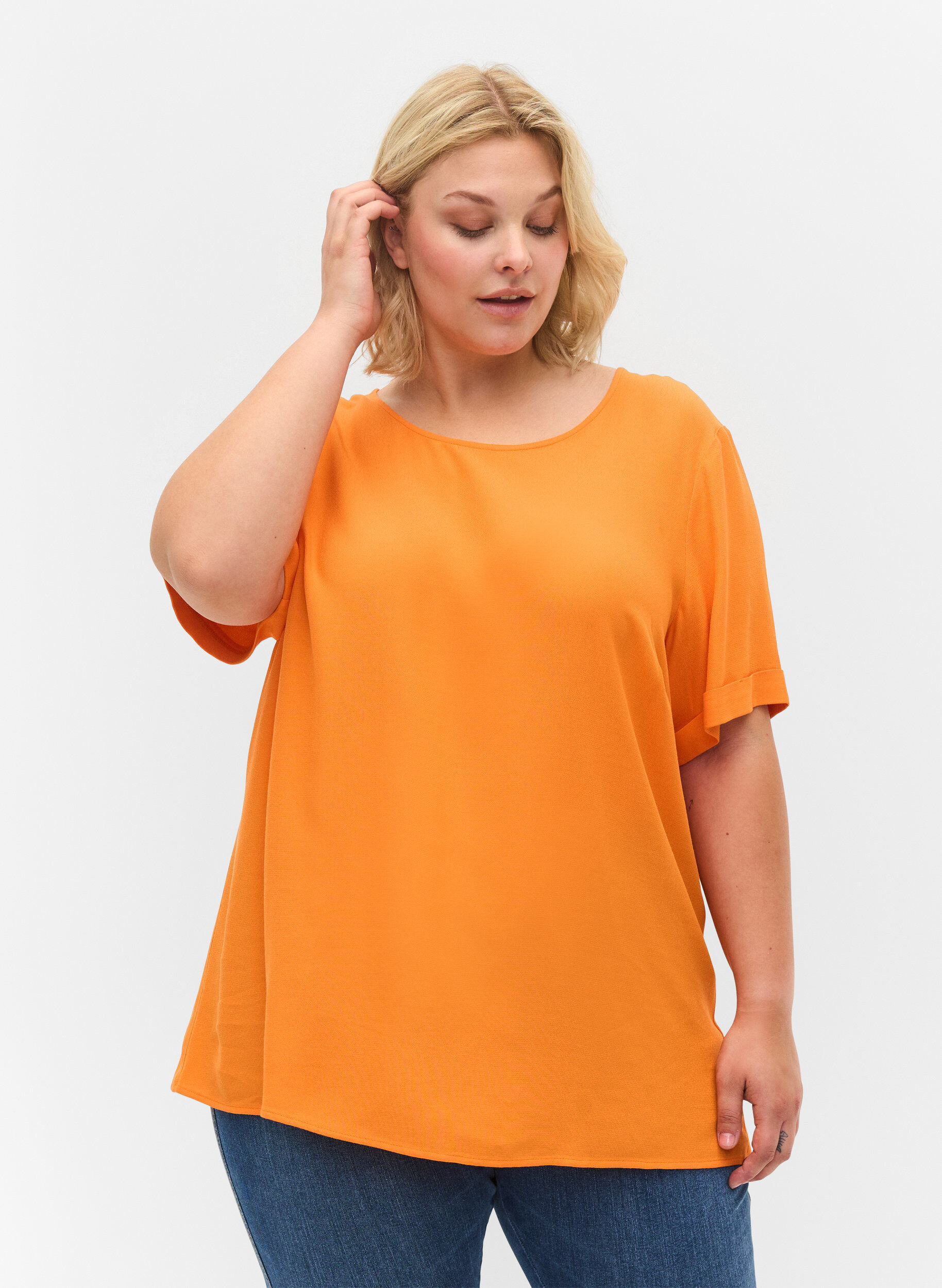 ZizziKurzarm Bluse aus Viskose, Orange Peel, Model image number 0