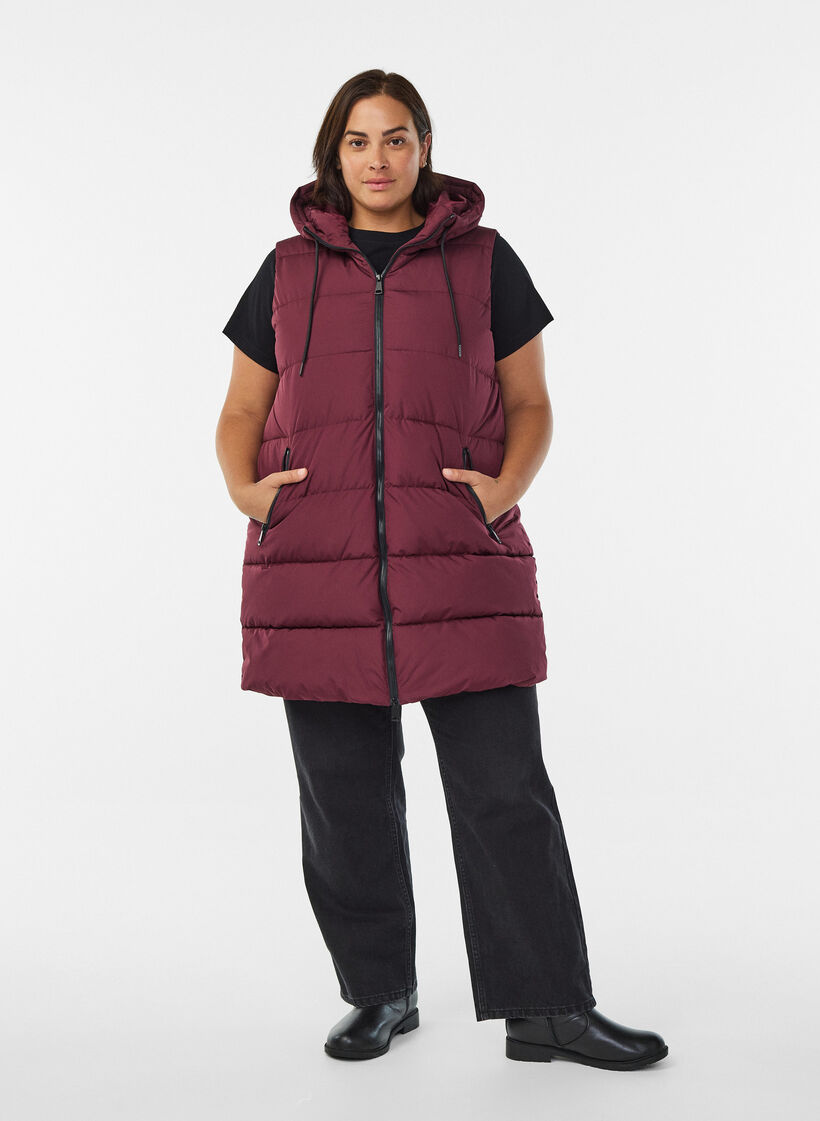 Langer Weste mit Kapuze und Taschen, Rot, Model image number 1