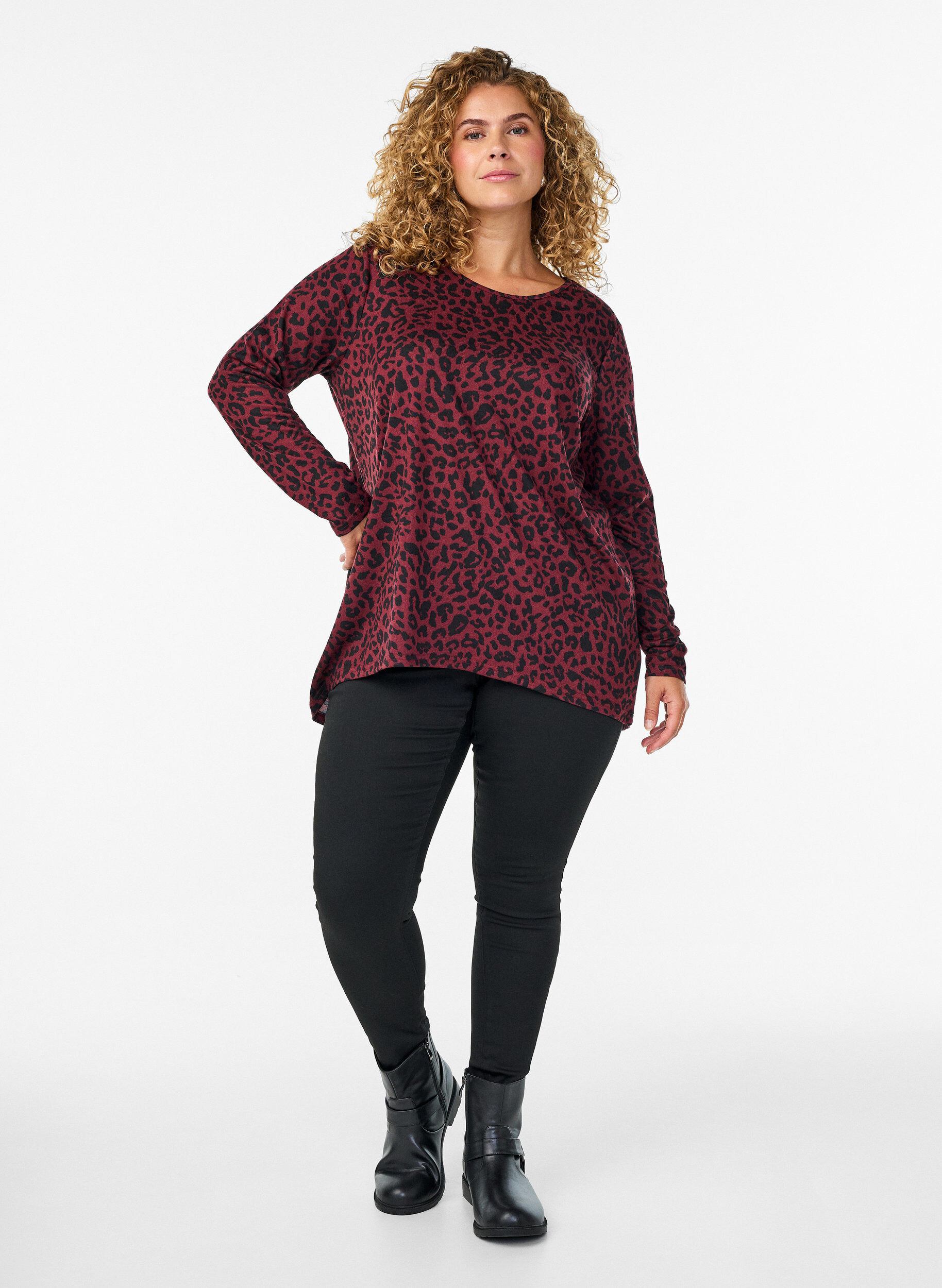 ZizziBluse mit Leopardenmuster und langen &Auml;rmeln, Dunkles Bordeaux, Model image number 1