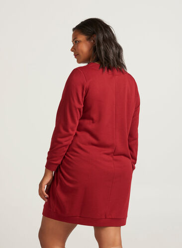 Sweatshirt-Kleid mit V-Ausschnitt, Red Dahlia, Model image number 0