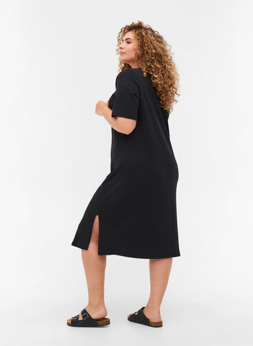 Kurzarm Kleid aus Ripp, Black, Model image number 1
